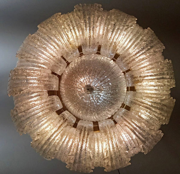 Vintage Flush Mount with Clear Graniglia Murano Glass Leaves. Italy, 1960's.