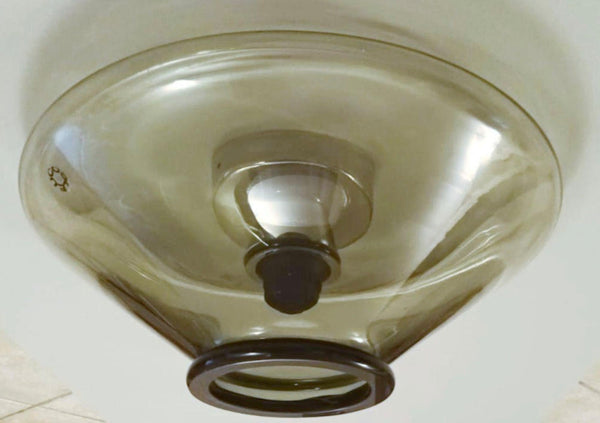 Pair of Flush Mounts or Sconces w/ Smoky Murano Glass by Leucos. Italy, 1960's.