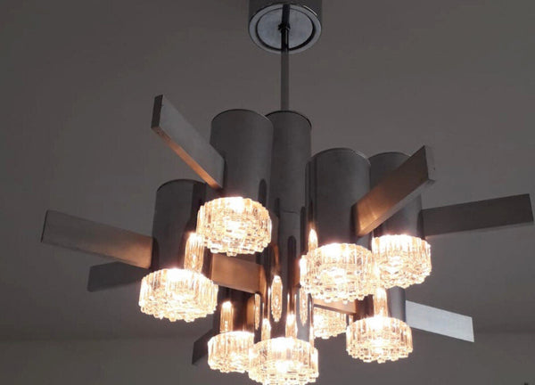 Vintage Italian Chandelier/Pendant by Gaetano Sciolari, Italy, 1970's.