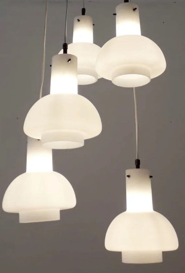 Stilnovo Italian Pendant Flush Mount, 5 Lights, Adjustable, 1960's.
