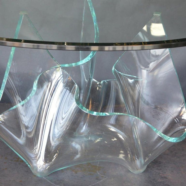 Handmade Italian Handkerchief Glass Base Center Table, 1970's.