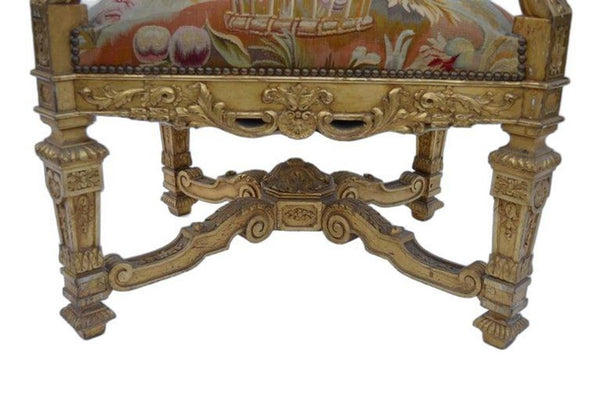 Pair of Large Late 19th Century French Neoclassical Gilded Walnut Armchairs