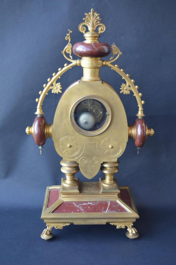 Large French Neo-Grec Revival Gilt Bronze & Marble Mantel Clock, c. 1870.