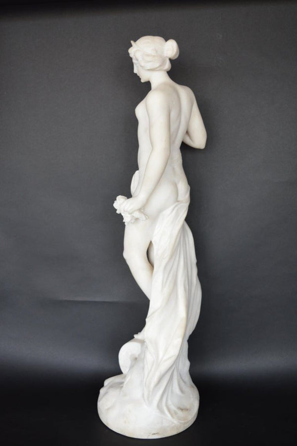 Late 19th Century Italian Carrara Marble Statue of a Young Lady.