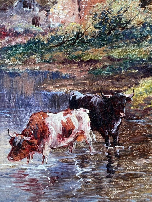 19th Century Pastoral Landscape Oil Painting by F. Allen