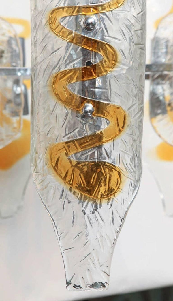 Italian Tubular Clear & Amber Murano Glass Chandelier Designed by Mazzega, 1970s