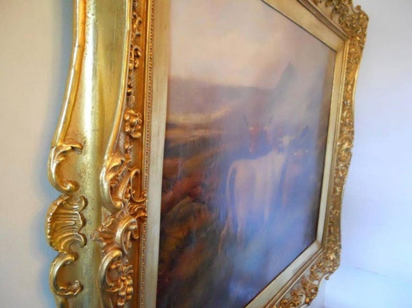 "Morning in the Highland" by John Morris, Signed Oil on Canvas, USA, 1890's.