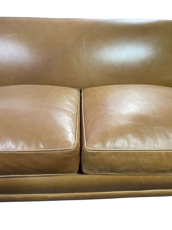Art Deco Brown Leather Sofa, Newly Upholstered, USA, 1940's.