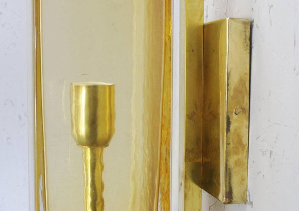 Set of Three Murano Amber Glass & Brass Sconces, Italy, 1980's.