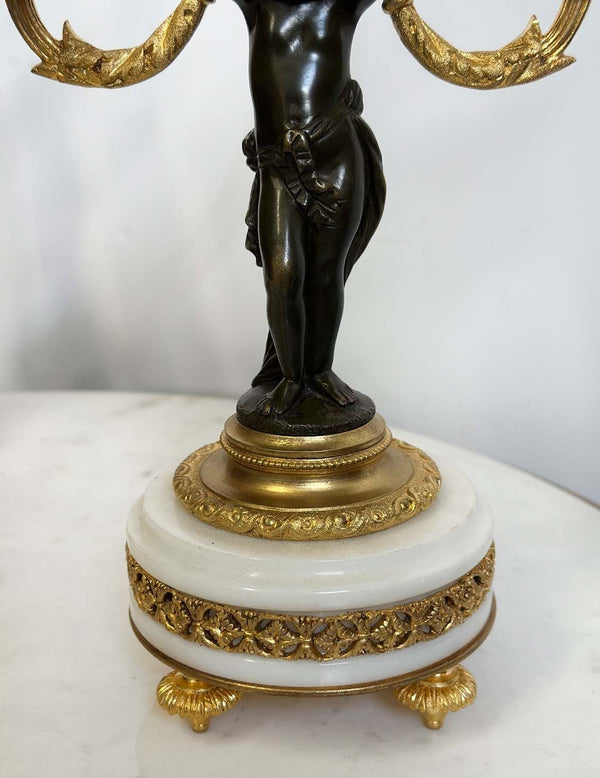 French 19th Century Clock & Candelabra Cherub Set