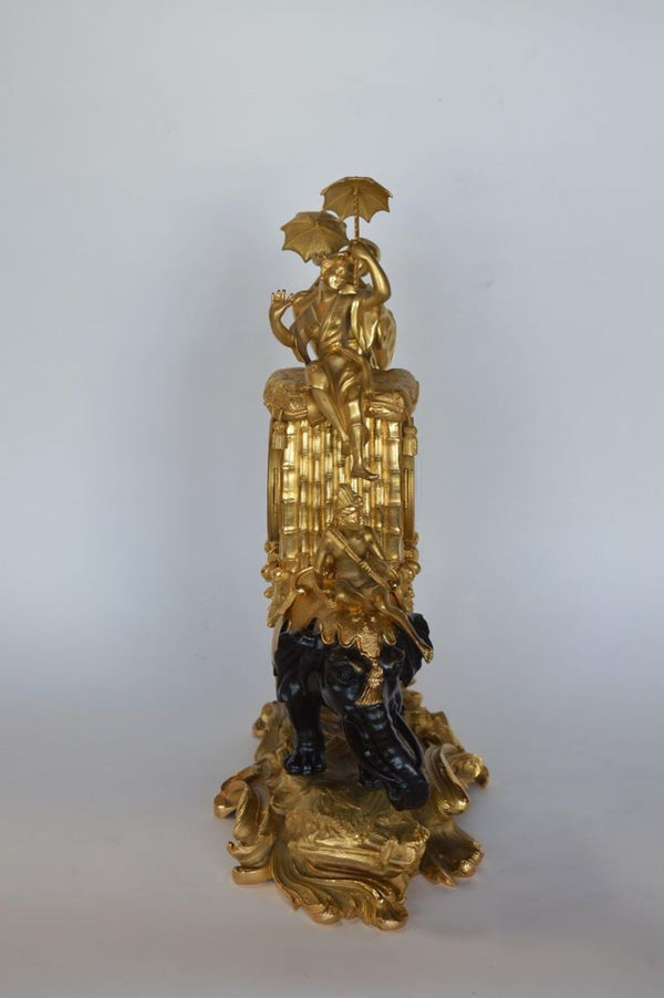 19th C Louis XV Style Gilt Bronze Elephant Clock Signed by Barreau F. de Bronzes