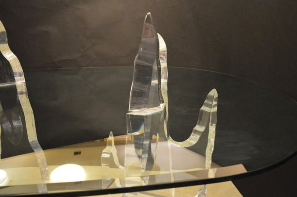 Stunning Signed Lion in Frost "Iceberg" Acrylic Dining Table, U.S.A. 1970's.