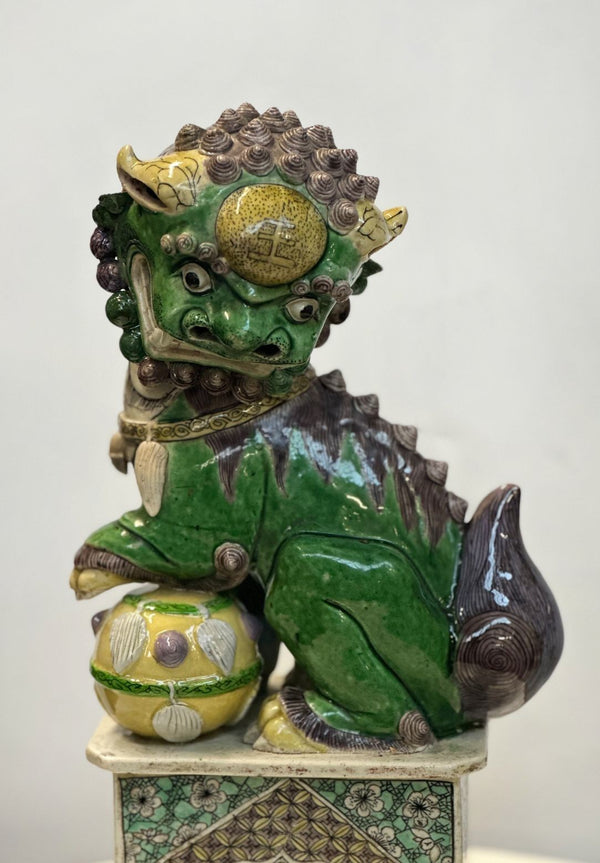 Pair of Chinese Famille Verte Buddhist Lions from the Kangxi Period