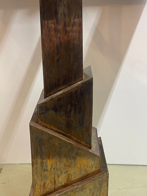 Pair of Brutalist Table Lamps with Tortoise Brass Base and Parchment Tan Shades.