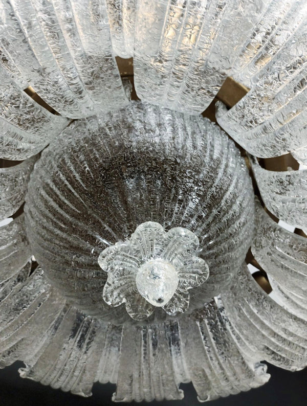 Vintage Flush Mount with Clear Graniglia Murano Glass Leaves. Italy, 1960's.