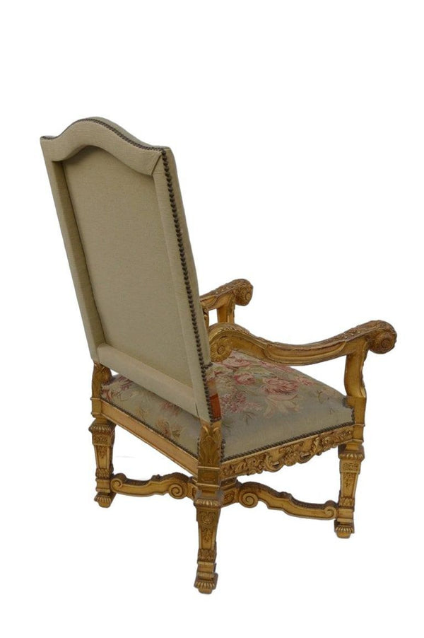 Pair of Large Late 19th Century French Neoclassical Gilded Walnut Armchairs