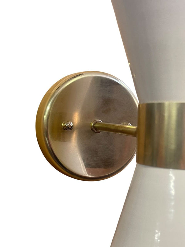 Pair Italian Sconces w Enameled Shades & Matching Pendant in Style of Stilnovo