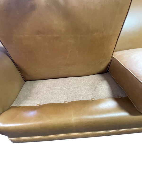 Art Deco Brown Leather Sofa, Newly Upholstered, USA, 1940's.