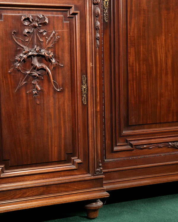 Late 19th Century Monumental French Carved Walnut Cabinet with Wedgwood Plaques