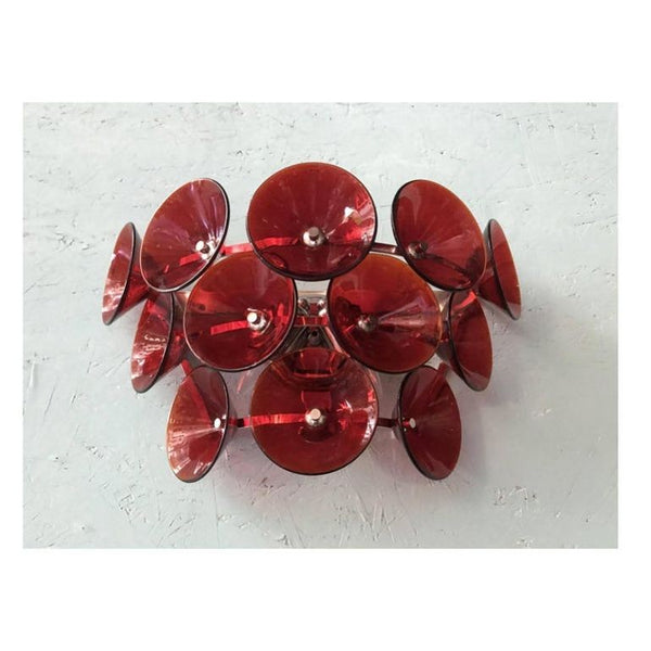 Set of Five Red Murano Glass Sconces Designed by Vistosi, Italy, 1980's.