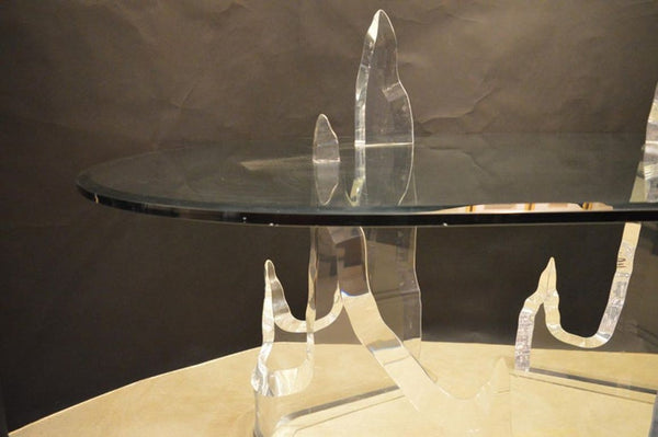 Stunning Signed Lion in Frost "Iceberg" Acrylic Dining Table, U.S.A. 1970's.