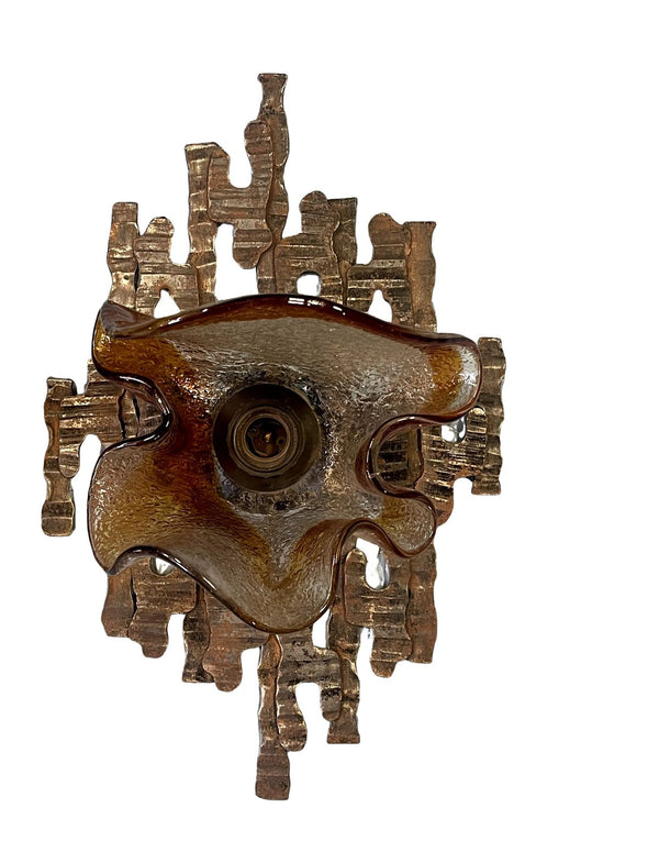 Pair of Murano Glass Sconces by Mazzega on Brutalist Metal Frames. Italy, 1970's