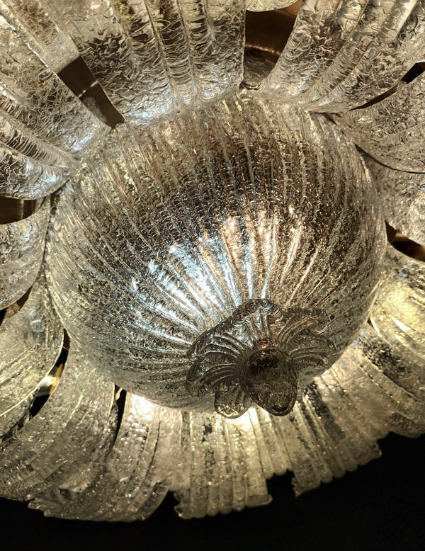 Vintage Flush Mount with Clear Graniglia Murano Glass Leaves. Italy, 1960's.