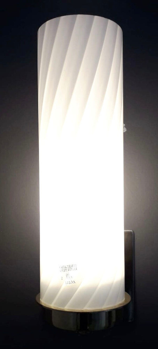 Set of Twelve Milky White "Murano Vetri 04" Cylinder Sconces. Italy, 1960's.