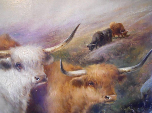 "Morning in the Highland" by John Morris, Signed Oil on Canvas, USA, 1890's.