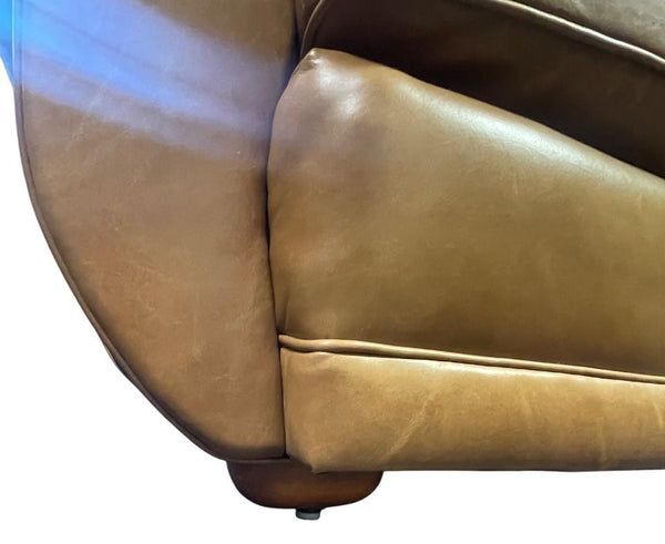 Art Deco Brown Leather Sofa, Newly Upholstered, USA, 1940's.