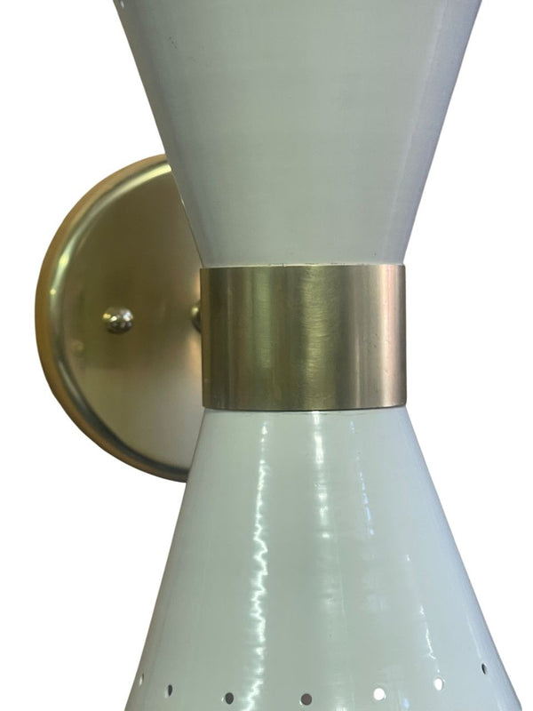 Pair Italian Sconces w Enameled Shades & Matching Pendant in Style of Stilnovo