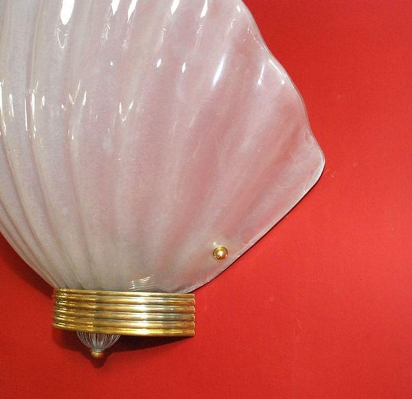 Set of Thirteen Oversized Murano Shell Sconces by Barovier e Toso, Italy, 1950's