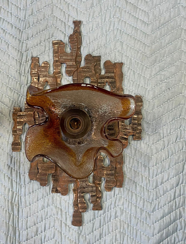 Pair of Murano Glass Sconces by Mazzega on Brutalist Metal Frames. Italy, 1970's