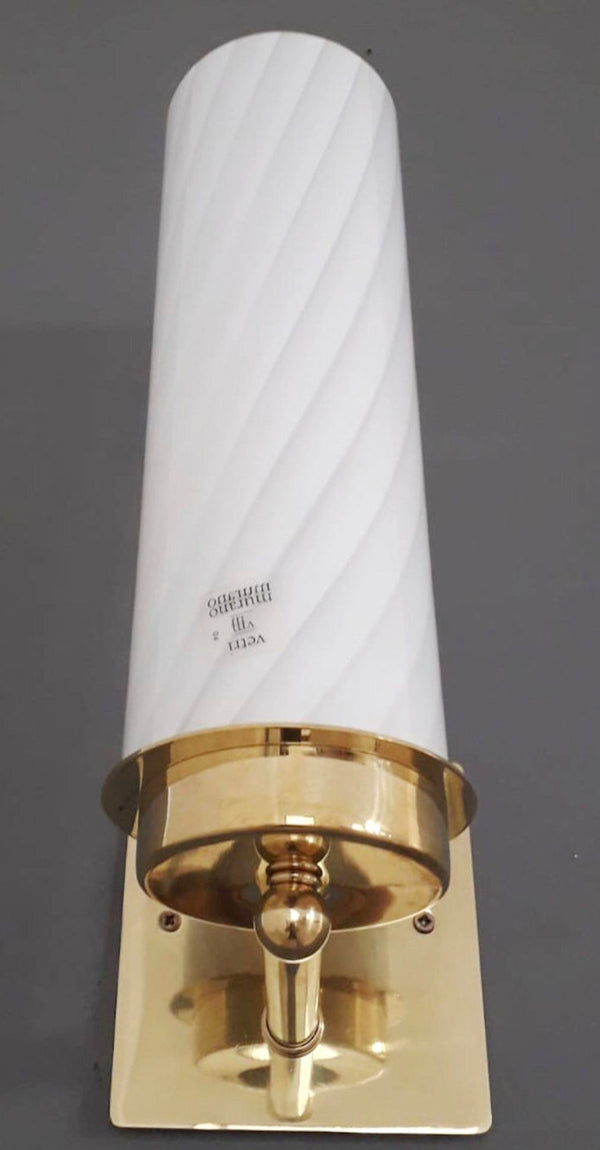 Set of Twelve Milky White "Murano Vetri 04" Cylinder Sconces. Italy, 1960's.