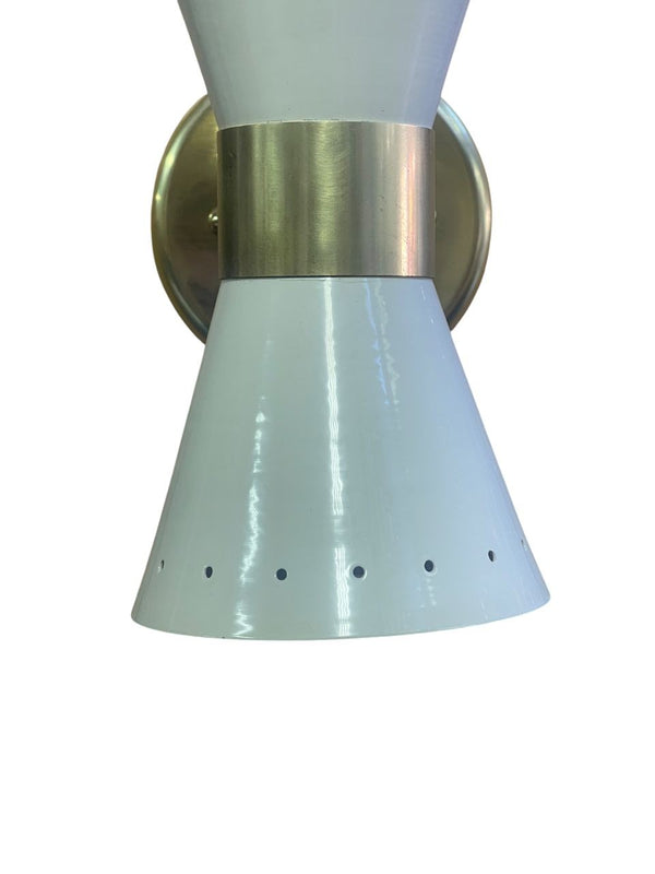 Pair Italian Sconces w Enameled Shades & Matching Pendant in Style of Stilnovo