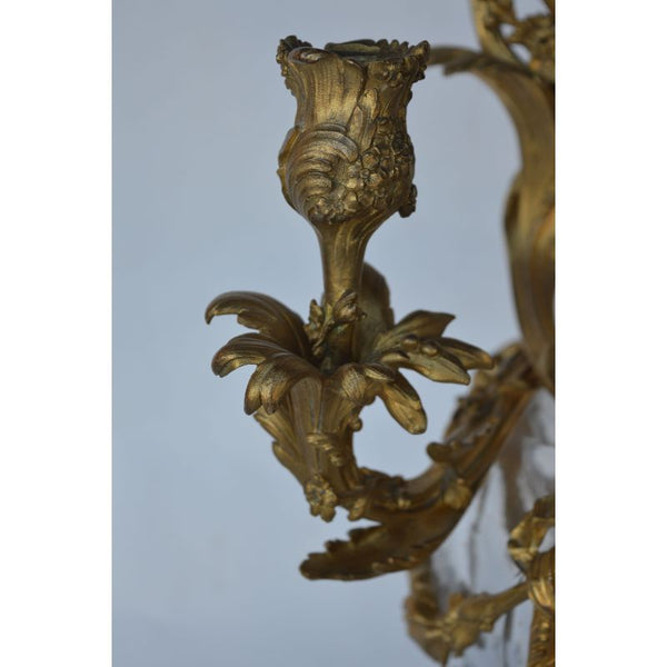 Pair of French, 19th Century, Louis XV Style Glass and Gild Ormolu Candelabra by Henri Vian