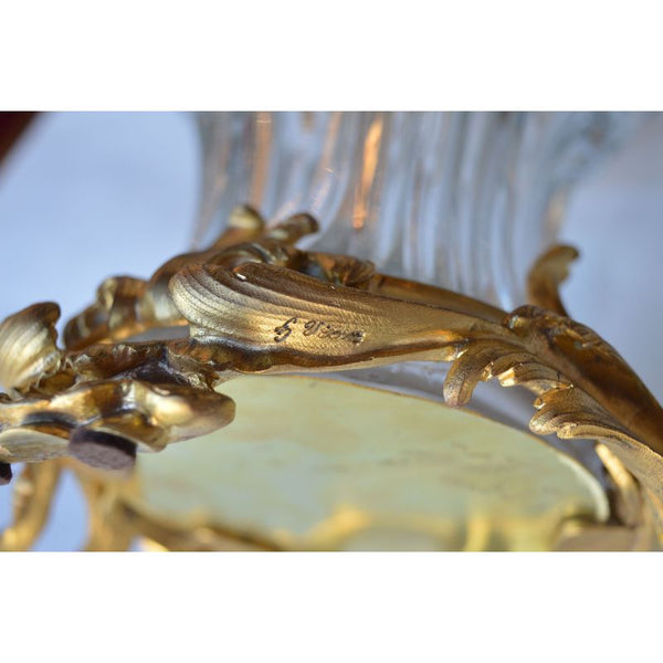 Pair of French, 19th Century, Louis XV Style Glass and Gild Ormolu Candelabra by Henri Vian