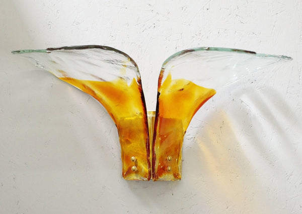 Vintage Italian Sconces with Handblown Amber and Clear Murano Glass by Carlo Nason