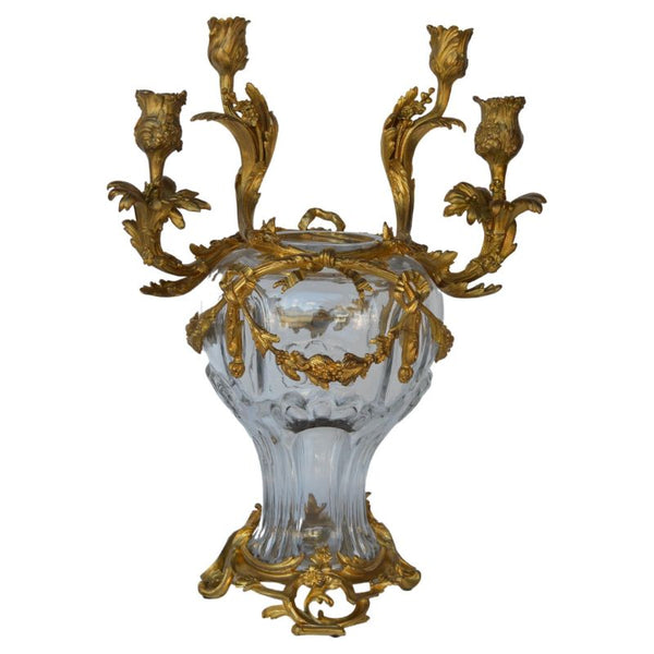 Pair of French, 19th Century, Louis XV Style Glass and Gild Ormolu Candelabra by Henri Vian