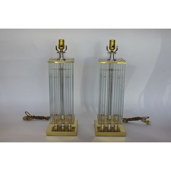 Pair of Sciolari Brass and Glass Rod Table Lamps