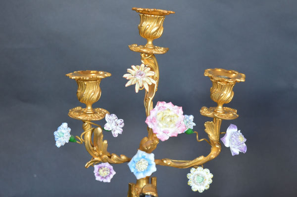 Louis XV Style Gilt Bronze and Porcelain Mounted Clock