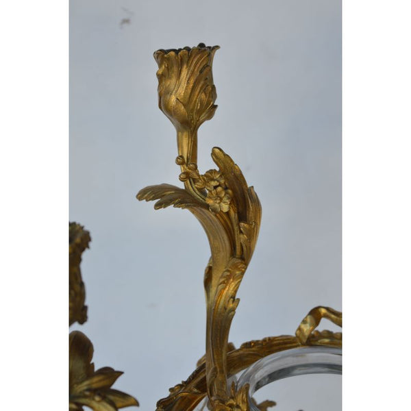 Pair of French, 19th Century, Louis XV Style Glass and Gild Ormolu Candelabra by Henri Vian