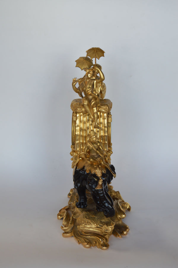 Louis XV Style French Gilt Bronze Elephant Clock Signed by Barreau F de Bronzes