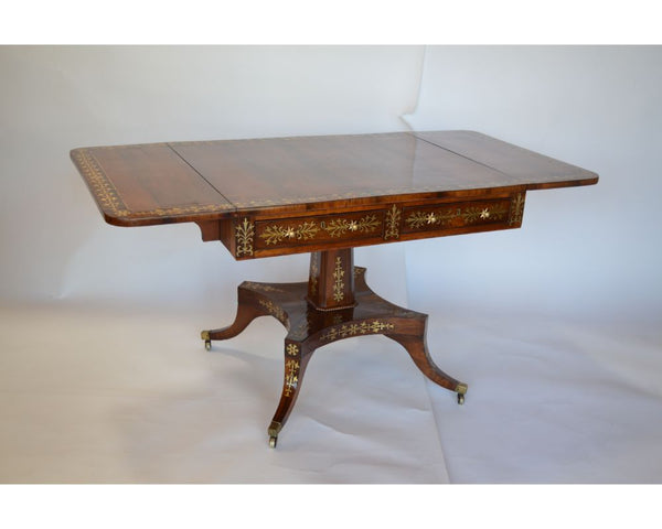 Regency Rosewood Pedestal Table with Brass Inlaid