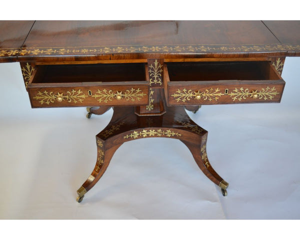 Regency Rosewood Pedestal Table with Brass Inlaid