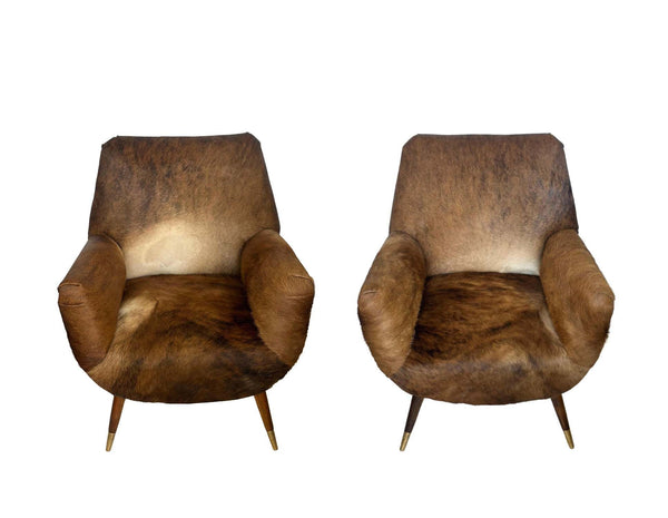 Pair of Mid-Century Italian Cowhide Chairs in the Style of Gio Ponti
