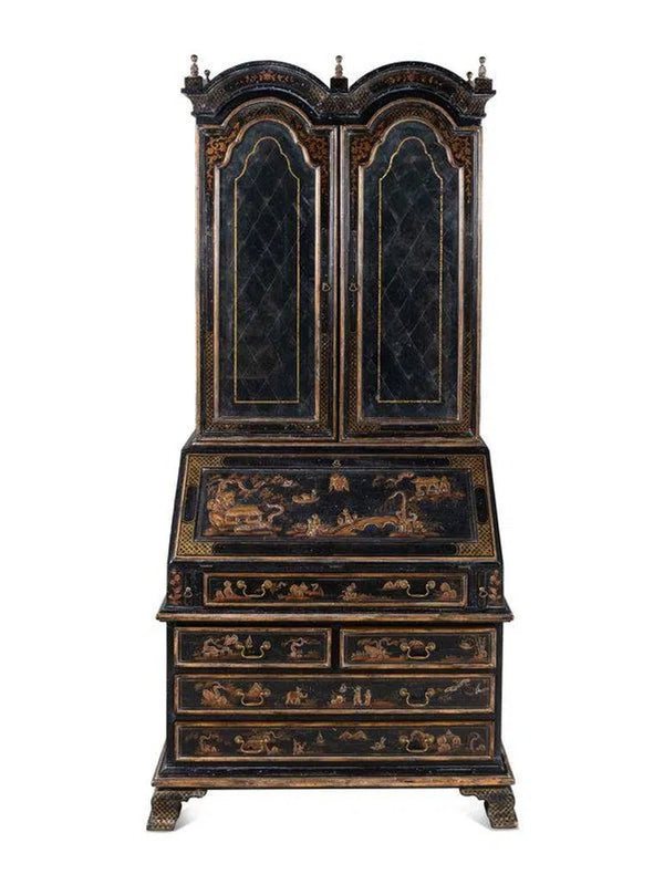 George II Style Black and Gilt-Japanned Bureau Bookcase, Early 20th Century