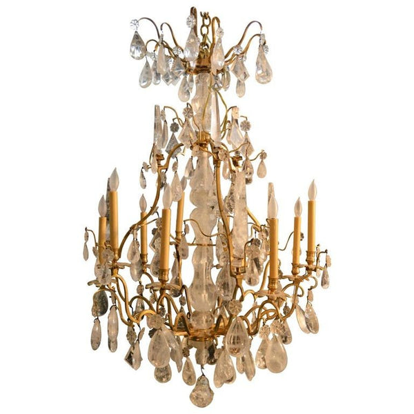 French 20th Century Bronze Rock Crystal Chandelier