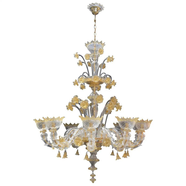Venetian Murano Glass Chandelier with Gold Flecked Floral Details, Italy 21st C.