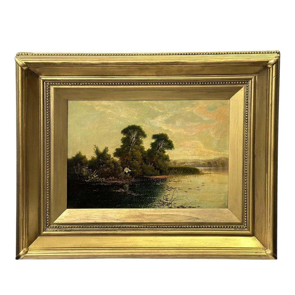 Traditional Framed Oil on Canvas of a Fisherman by the River